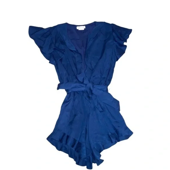 Lovers + Friends ruffled gateway romper blue